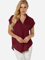 Wholesale V-Neck Plain Short Sleeve Irregular Hem Blouses