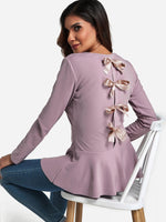 Wholesale Round Neck Long Sleeve Flounced Hem Top