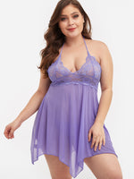 Wholesale Plain Lace See Through Self-Tie Purple Plus Size Intimates