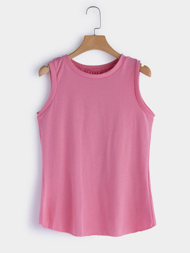 Wholesale Round Neck Plain Slit Sleeveless Curved Hem Pink Camis