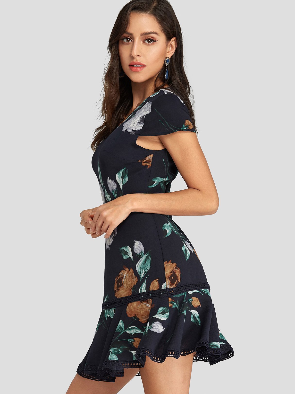 OEM Ladies Navy Floral Dresses