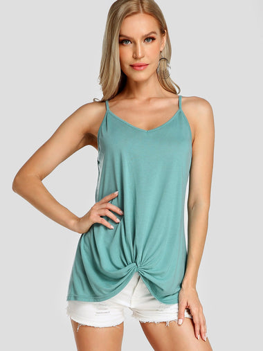Wholesale Deep V Neck Plain Spaghetti Strap Twist Sleeveless Camis