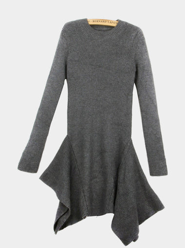 Wholesale Grey Crew Neck Long Sleeve Irregular Hem Casual Dresses