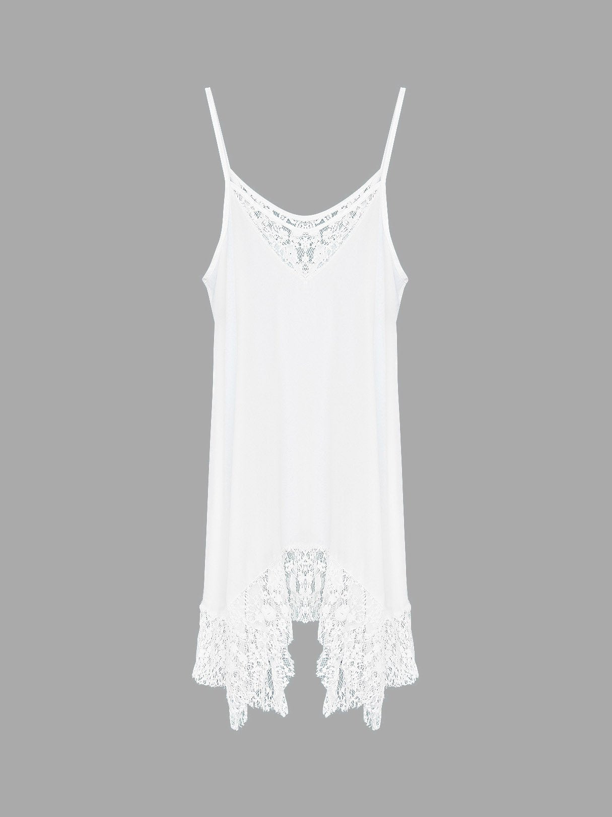 Wholesale White Sleeveless Plain Lace Irregular Hem Chiffon Dresses