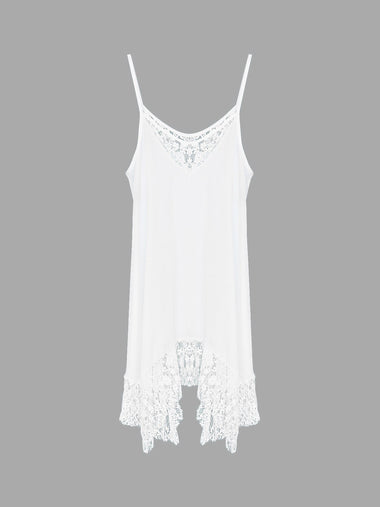 Wholesale White Sleeveless Plain Lace Irregular Hem Chiffon Dresses