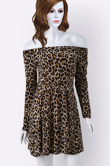 Wholesale Off The Shoulder Long Sleeve Leopard Sexy Dresses