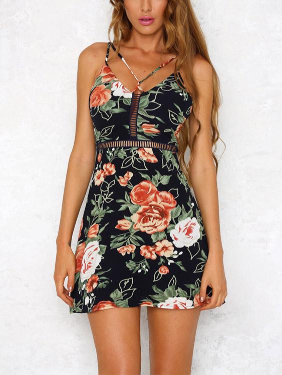 OEM Ladies Navy Floral Dresses