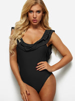 Wholesale Black Scoop Neck Plain Backless One-Pieces