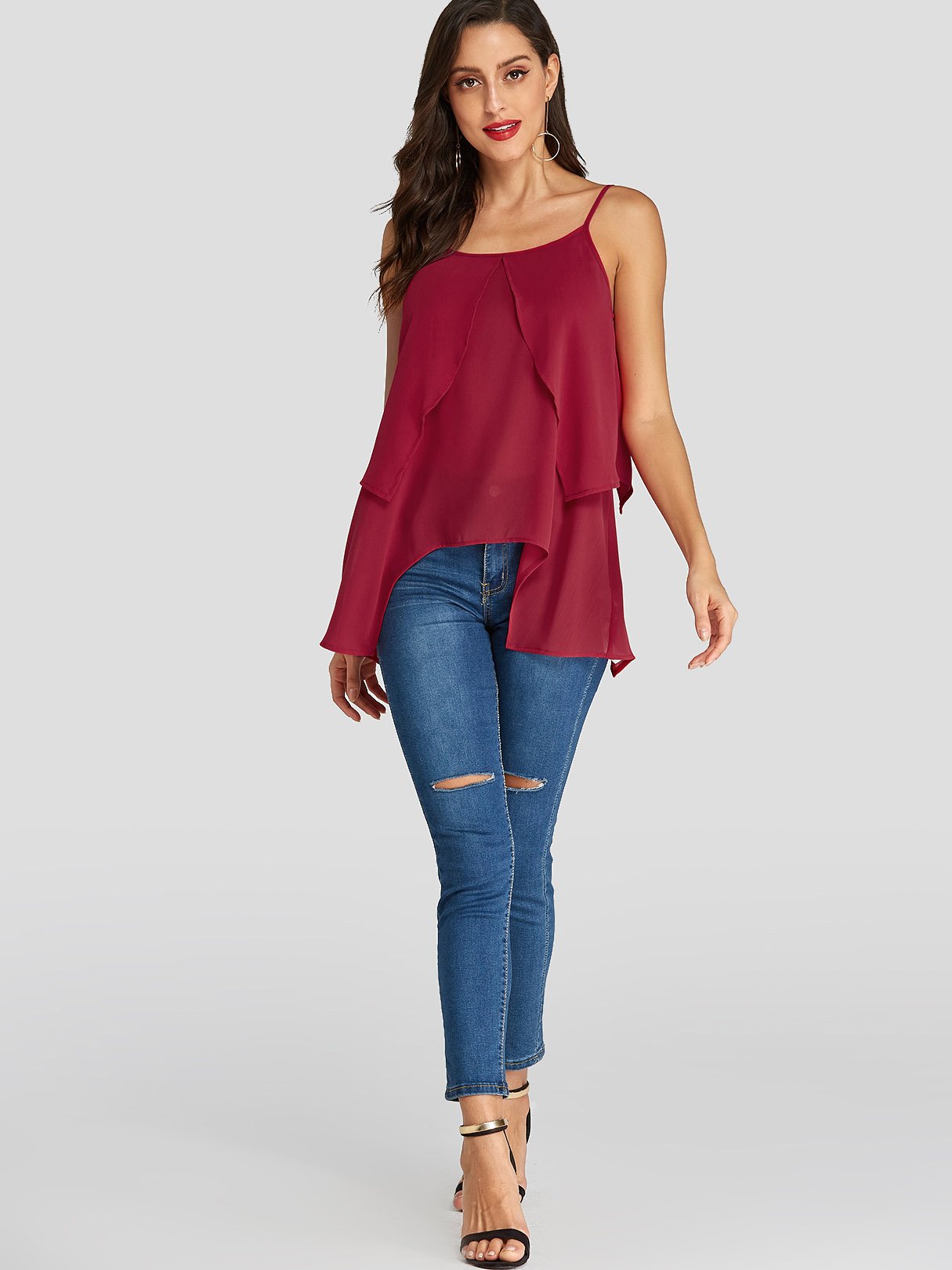 NEW FEELING Womens Burgundy Camis