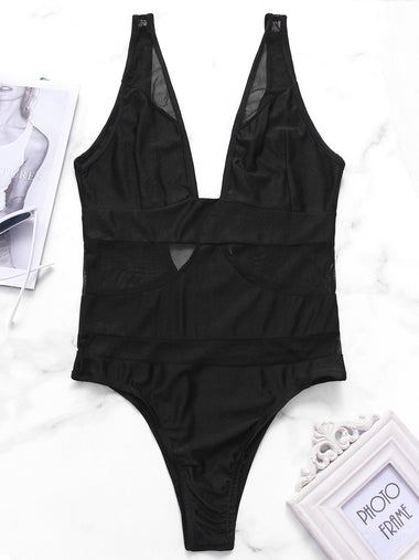 Wholesale Black V-Neck Sleeveless One-Pieces
