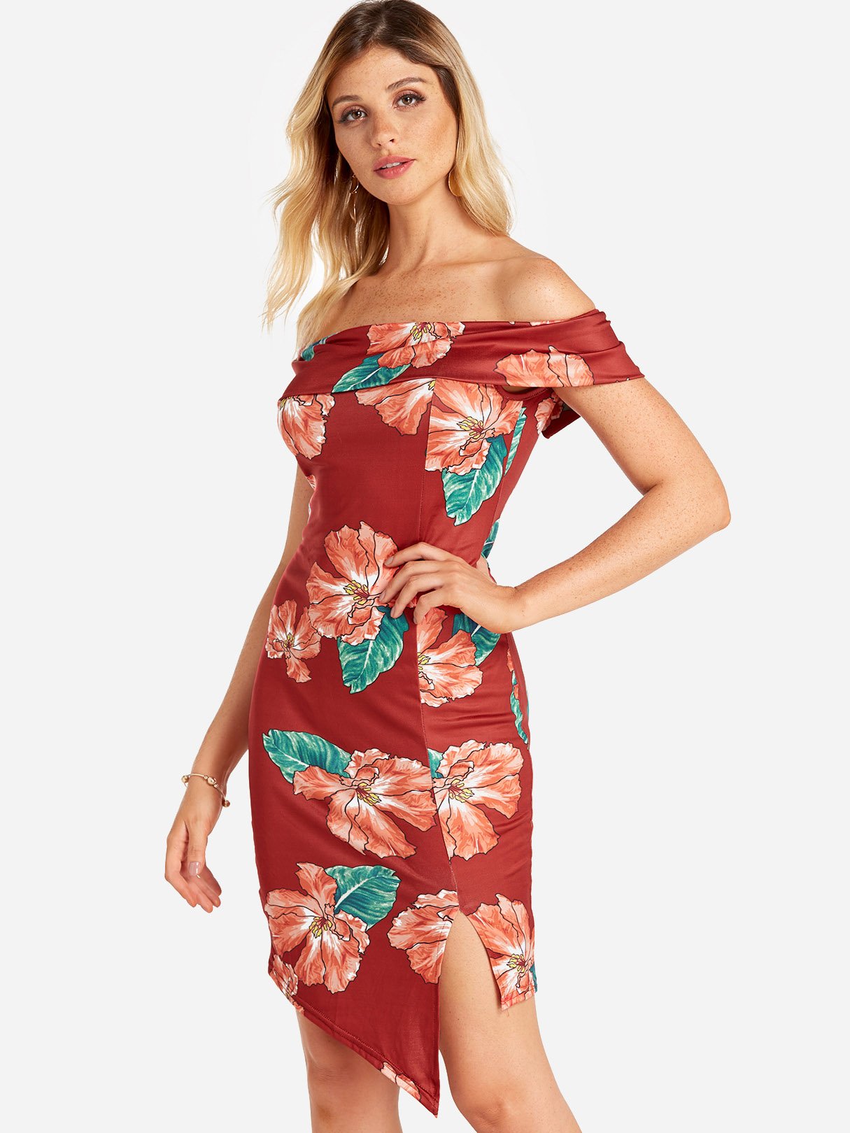 OEM Ladies Red Floral Dresses