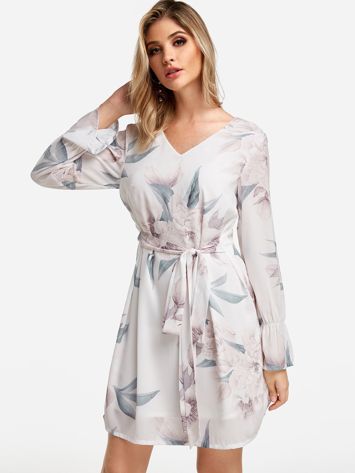 Custom Womens Floral Print Mini Dresses