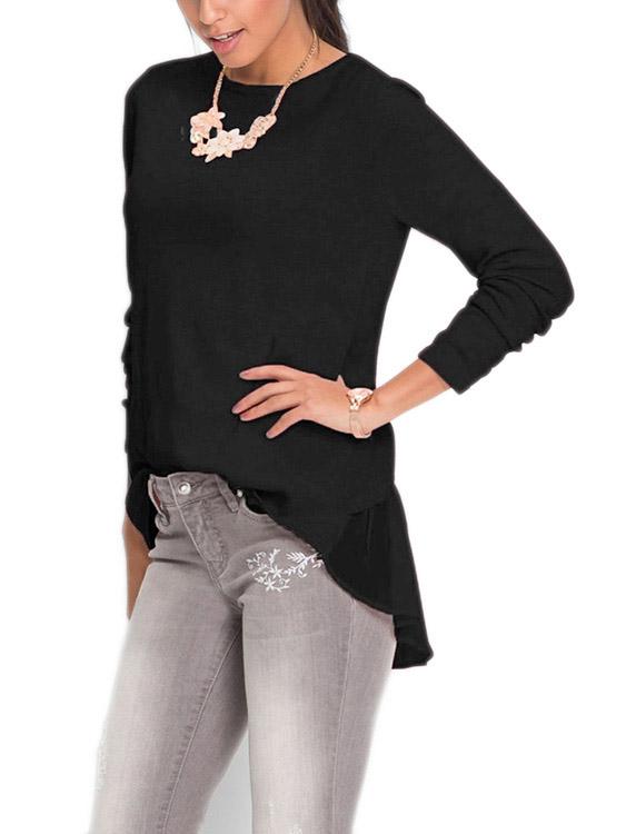 Wholesale Round Neck Long Sleeve Irregular Hem T-Shirts