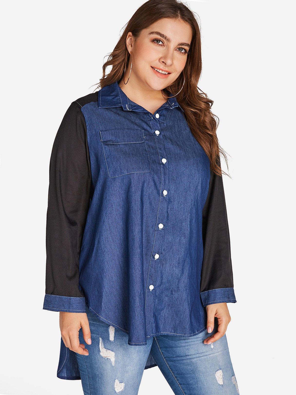 OEM Ladies Color Block Plus Size Tops