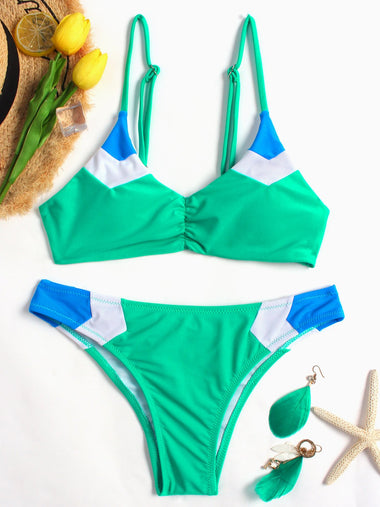 Wholesale Green Spaghetti Strap 2 Piece Bikinis