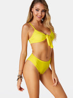 Wholesale Yellow V-Neck Sleeveless Plain Tie-Up High Waist Two Piece Bikinis