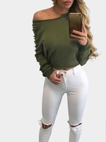 Wholesale Round Neck Long Sleeve Green Fashion Top