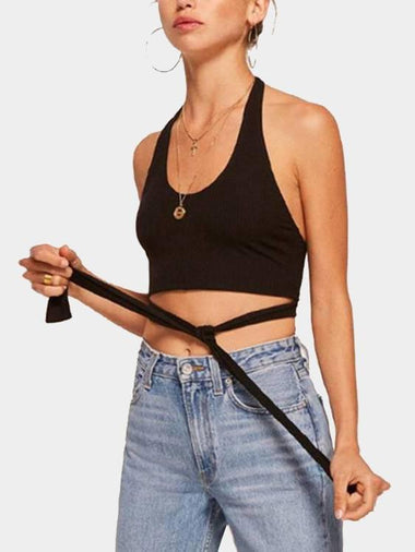 Wholesale Halter Backless Cut Out Sleeveless Black Tank Top