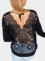 Wholesale Round Neck Plain Lace Backless Long Sleeve Black T-Shirts