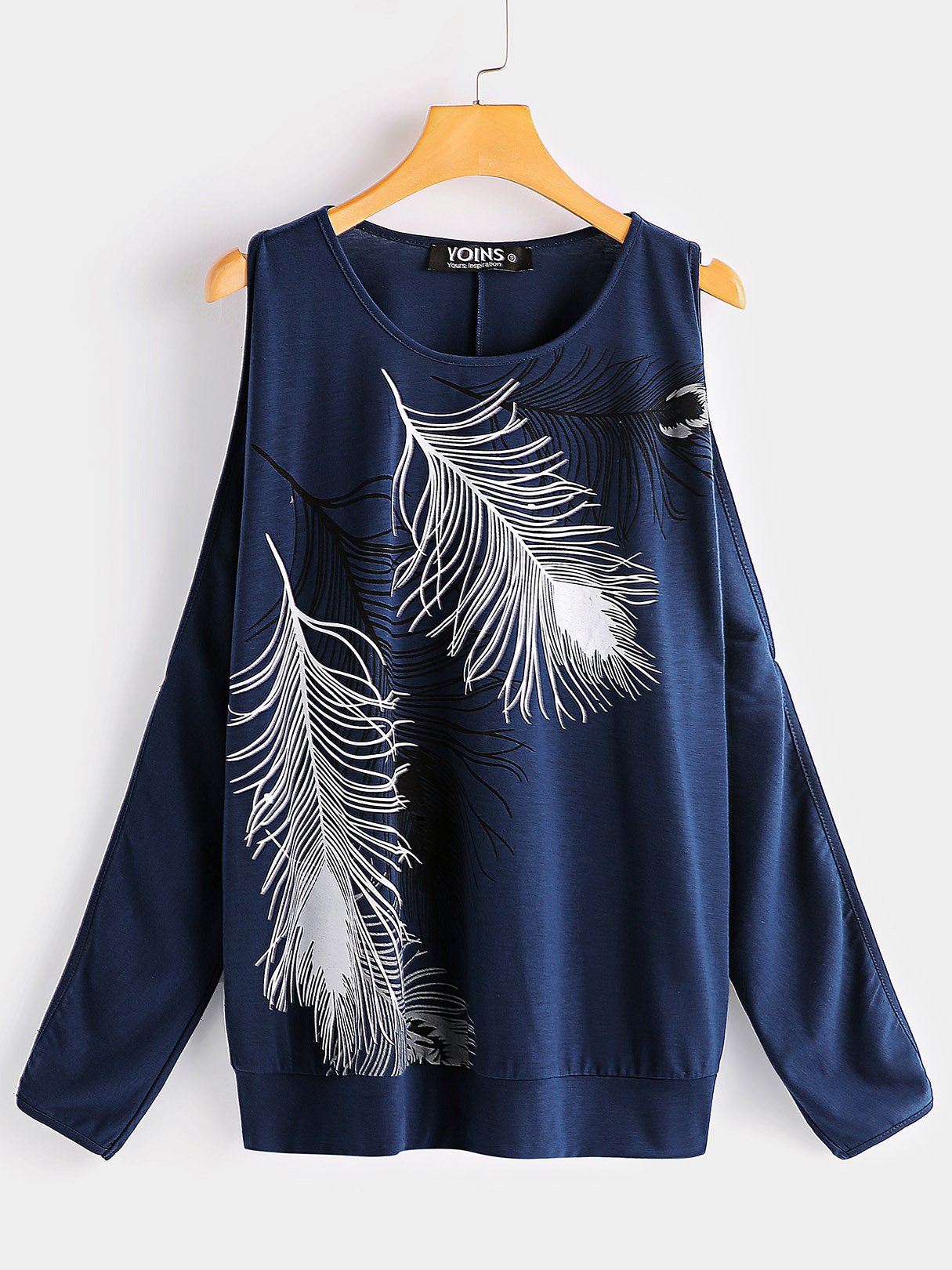 Wholesale Scoop Neck Cut Out Long Sleeve Navy T-Shirts