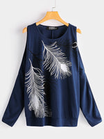 Wholesale Scoop Neck Cut Out Long Sleeve Navy T-Shirts