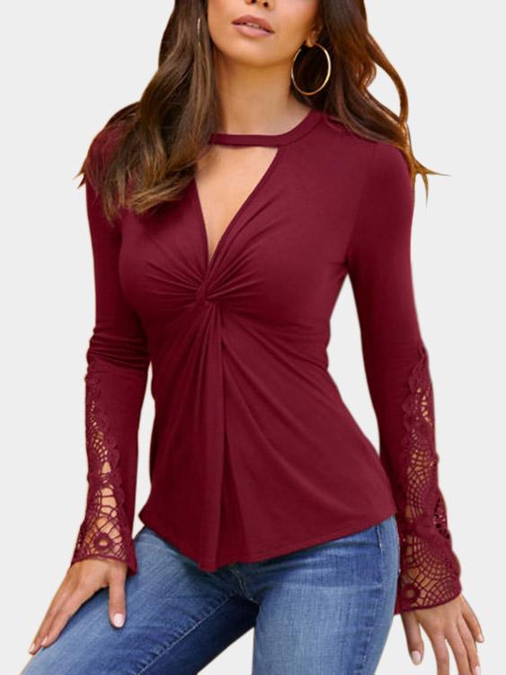 NEW FEELING Womens Burgundy T-Shirts