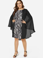 Wholesale Round Neck Scarf Print Black Plus Size Dress