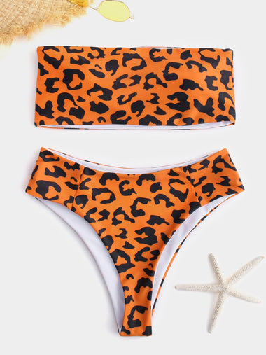 Wholesale Leopard Strapless High Waist Fashion Orange Bikinis
