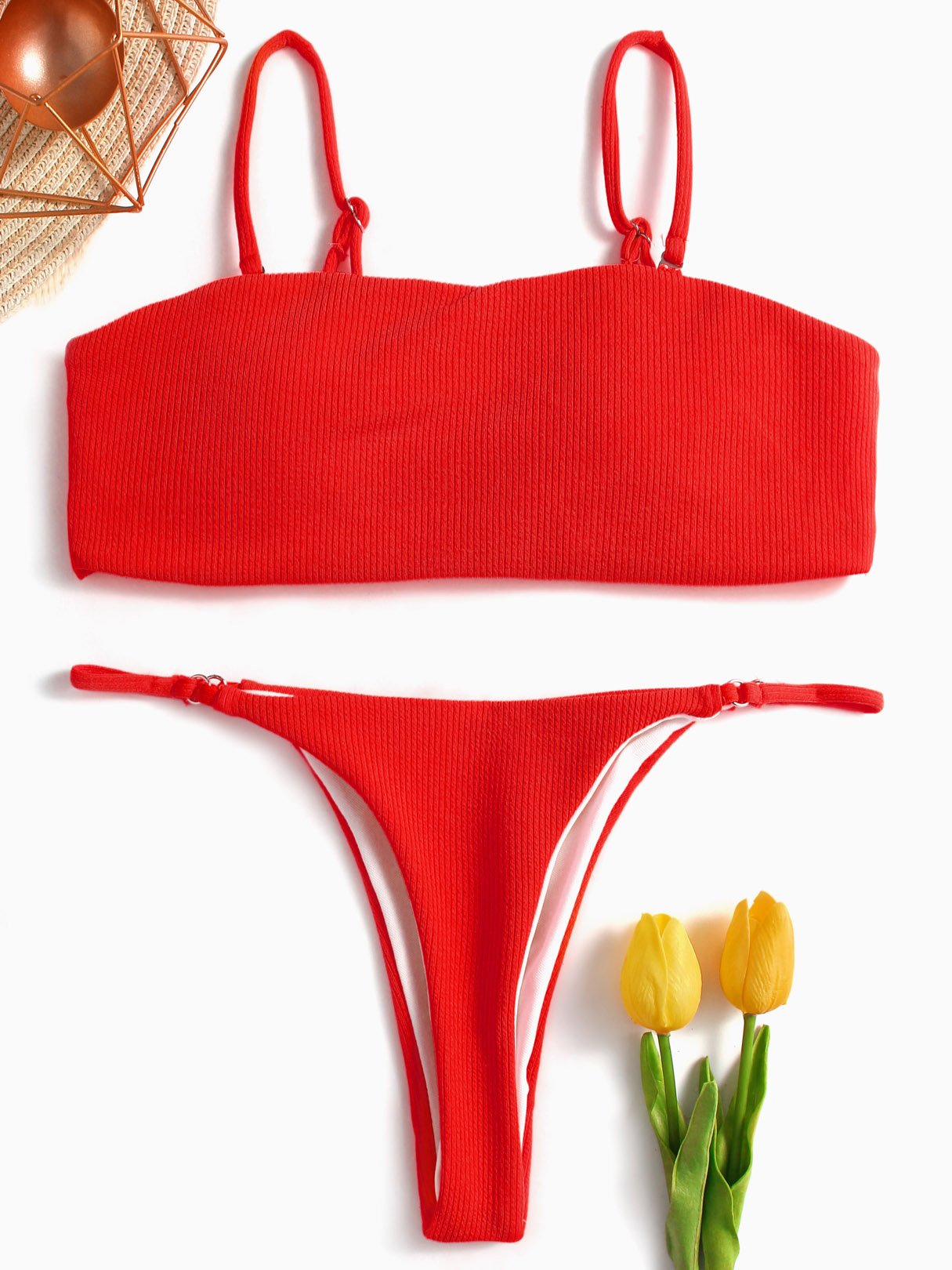 Wholesale Red Square Neck Sleeveless 2 Piece Bikinis