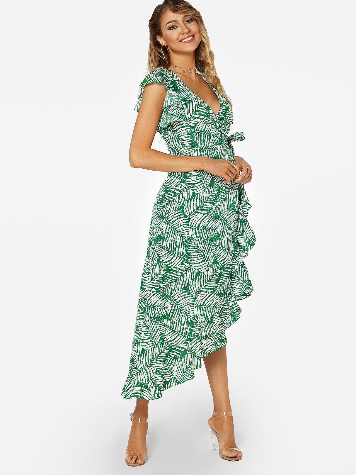 OEM Ladies Green Floral Dresses