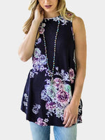 Wholesale Round Neck Floral Print Sleeveless Curved Hem Camis