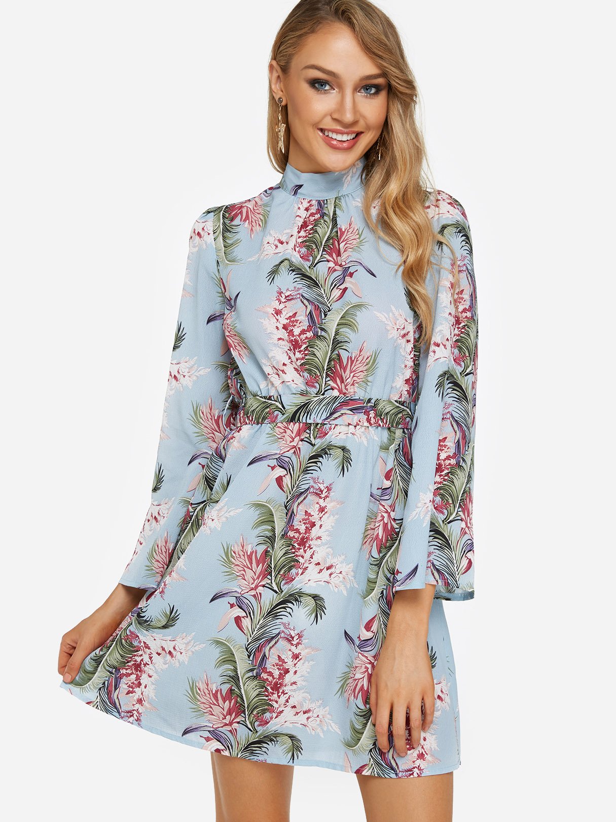 NEW FEELING Womens Blue Floral Dresses