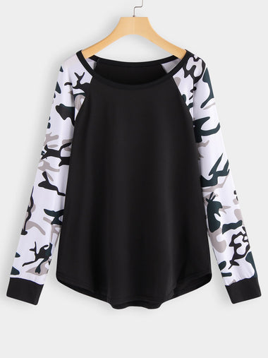 Wholesale Round Neck Camouflage Long Sleeve Plus Size Tops