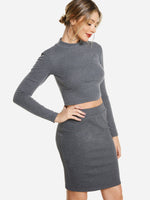 Wholesale Perkins Collar Plain Long Sleeve Grey Top