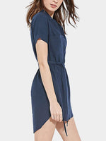 Wholesale Deep Fashion Curved Hem Shirt Mini Dresses