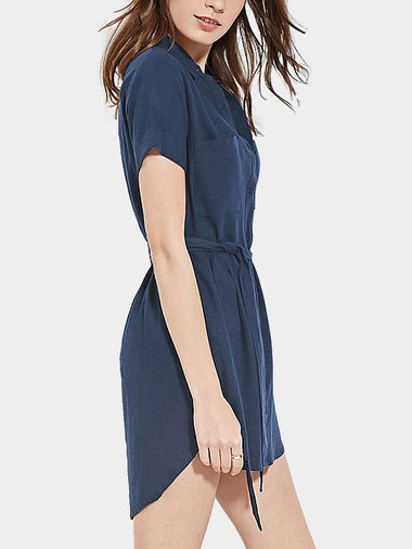 Wholesale Deep Fashion Curved Hem Shirt Mini Dresses
