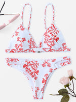 Wholesale V-Neck Floral Print Backless Bikinis