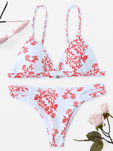 Wholesale V-Neck Floral Print Backless Bikinis