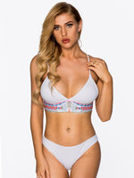 Wholesale White V-Neck Sleeveless Geometrical Lace-Up Wireless Two Piece Bikinis