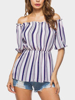 Wholesale Off The Shoulder Stripe Half Sleeve Blouses