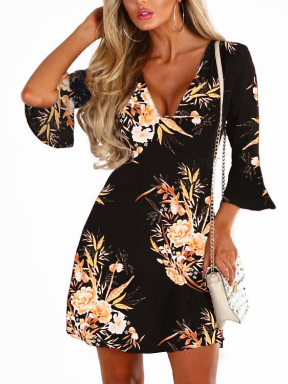 OEM Ladies Black Floral Dresses