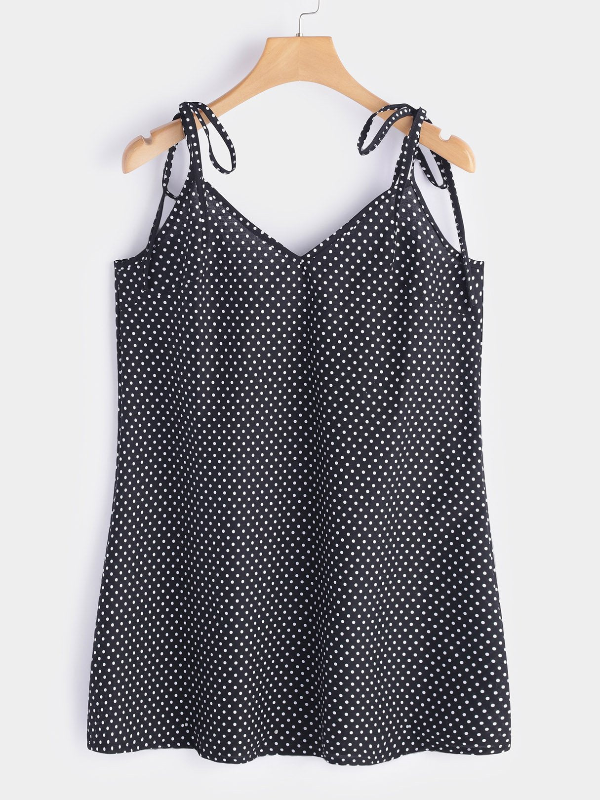 Wholesale Black V-Neck Sleeveless Polka Dot Backless Lace-Up Spaghetti Strap Mini Dress