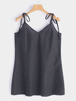 Wholesale Black V-Neck Sleeveless Polka Dot Backless Lace-Up Spaghetti Strap Mini Dress