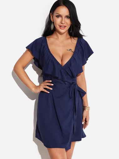 Wholesale V-Neck Short Sleeve Mini Dress