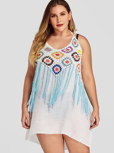 Wholesale Tassel Sleeveless White Plus Size Tops