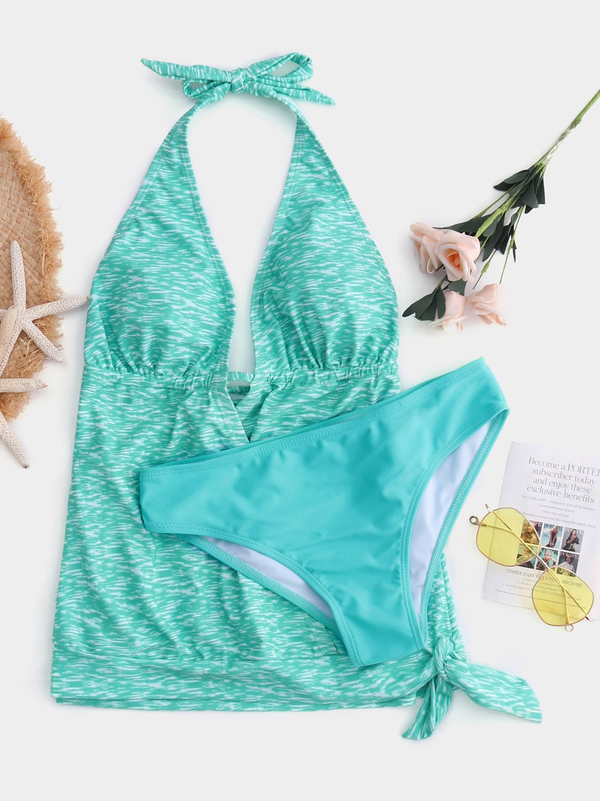 NEW FEELING Womens Green Tankinis