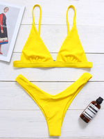 Wholesale V-Neck Plain Spaghetti Strap Sleeveless Yellow Bikini Set