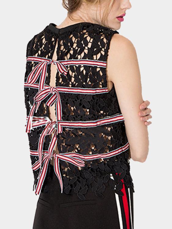 Wholesale Round Neck Lace Sleeveless Black Camis