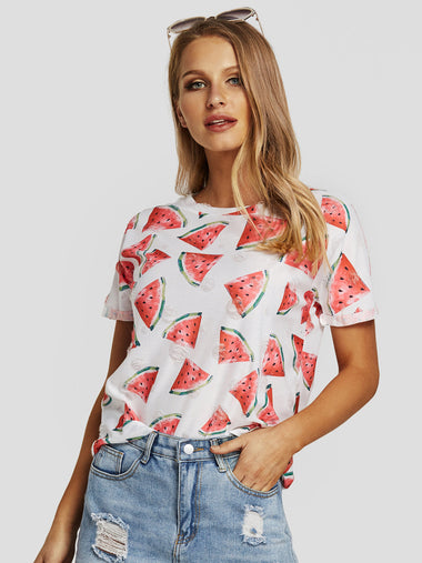 Wholesale Round Neck Printed Random Ripped Short Sleeve T-Shirts
