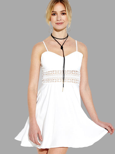 Wholesale White Sleeveless Lace Cut Out Spaghetti Strap Mini Dress